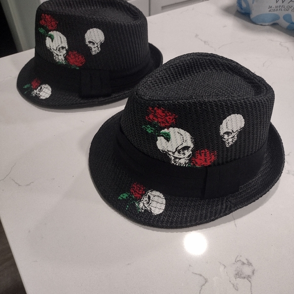 Something Special Accessories - Skull hats. Bundle of (2) cute hats with white skulls and red roses.
